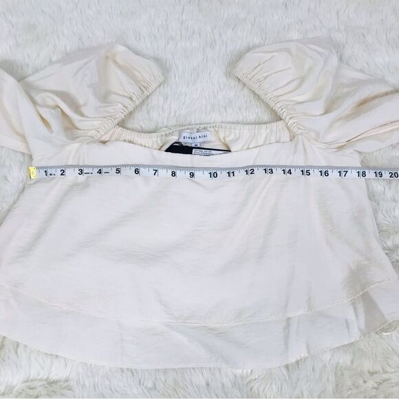 GIANNI BINI Ivory Puffed Sleeve‎ Cropped Peasant Blouse Top Square Neck Medium - Picture 7 of 8